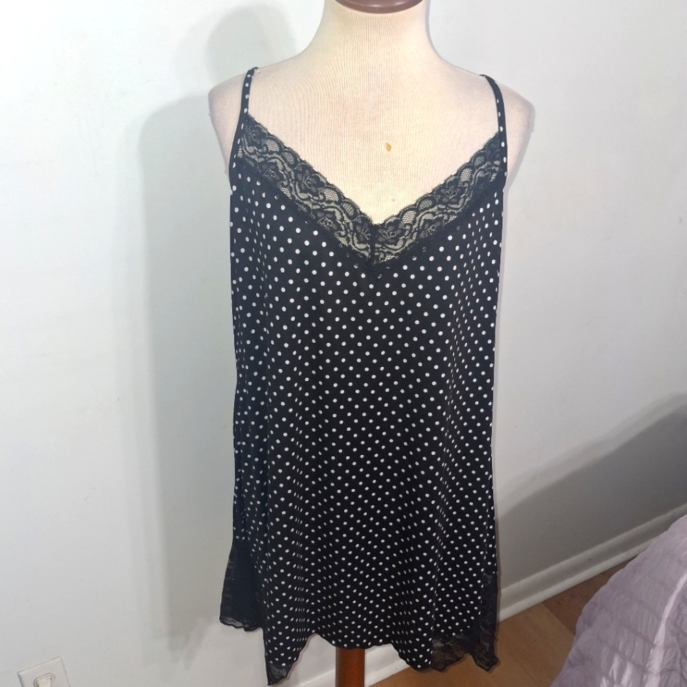 Black Polka Dot /Lace Trim Nightie- W Sz XL 16-18